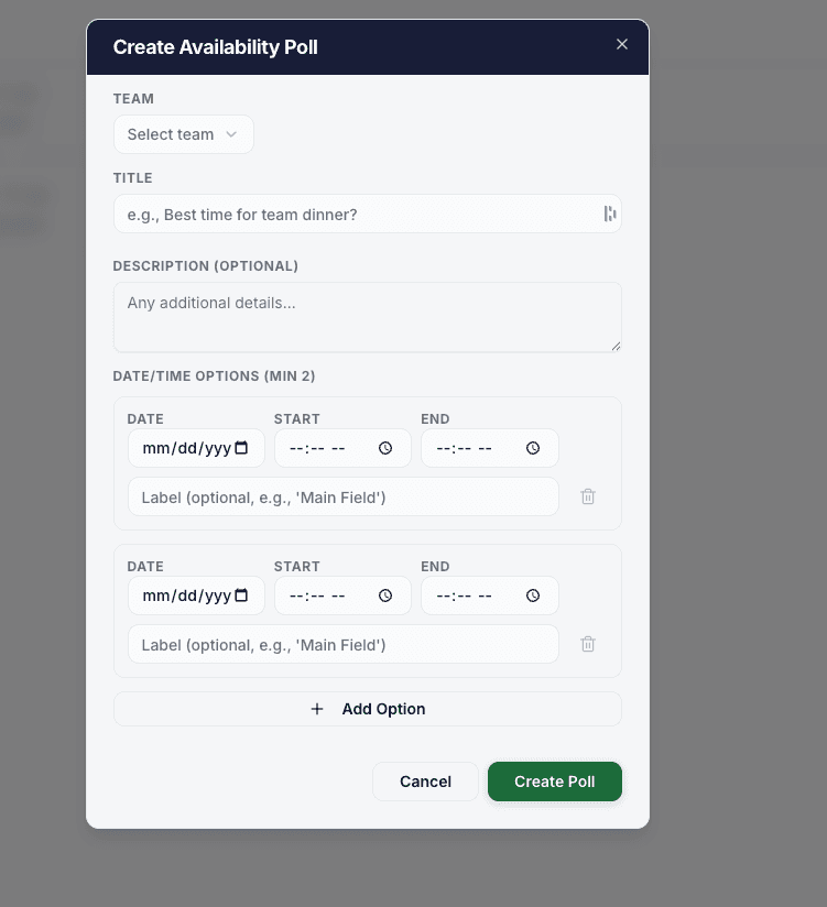 Coach creating a quick availability poll for parents