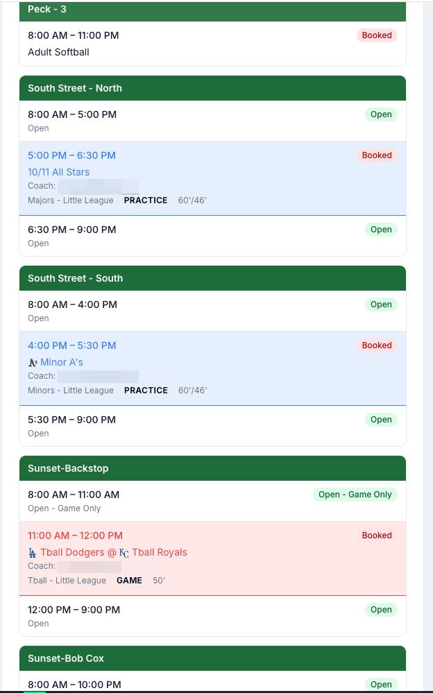LeagueHero mobile app showing a single-day schedule view